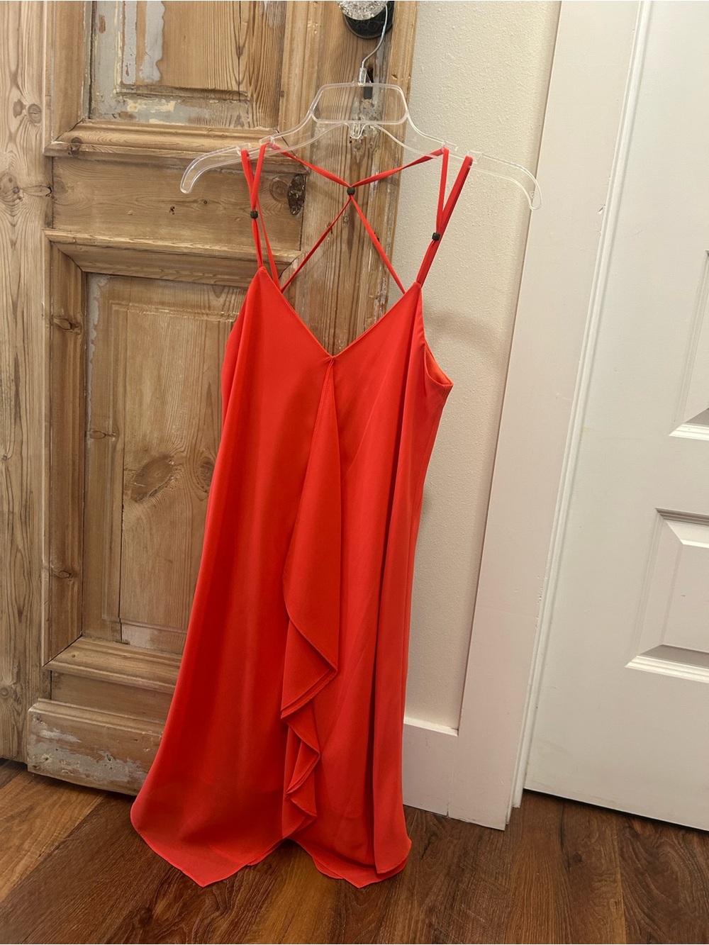 I.N. San Francisco Orange-Red Ruffle-Front Spaghetti Strap Mini Dress